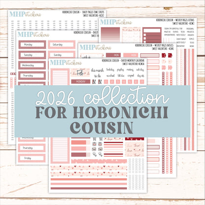 FEBRUARY 2026 Stickers for Hobonichi Cousin. A5 Planners "Sweet Valentine" || HC
