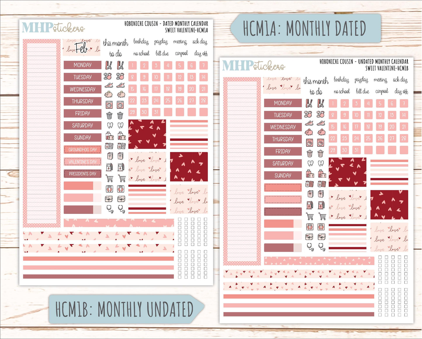 FEBRUARY 2026 Stickers for Hobonichi Cousin. A5 Planners "Sweet Valentine" || HC