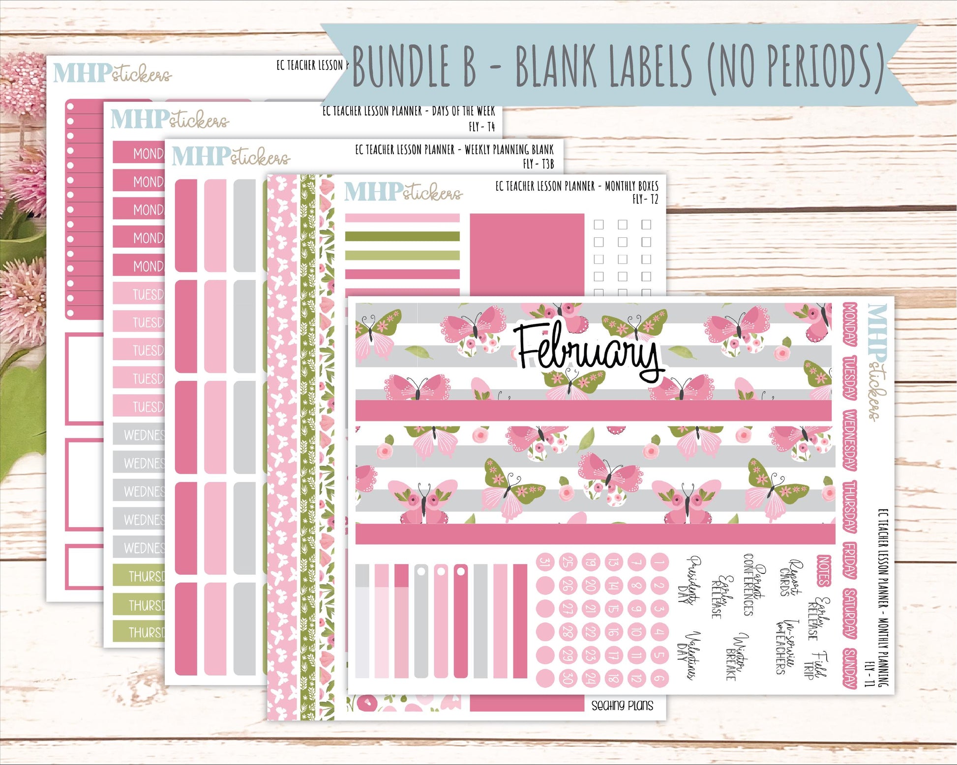 FEBRUARY Stickers for EC Teacher Lesson Planner. 2025 Collection "Fly" || ECT