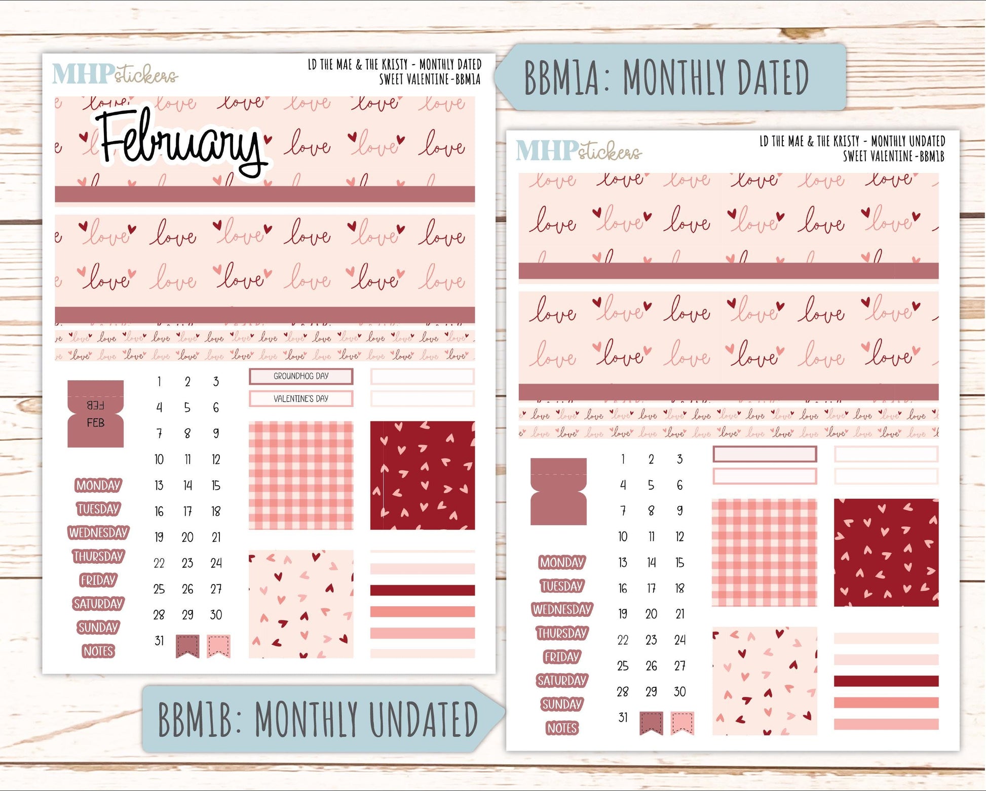 FEBRUARY 2026 Stickers for the Mae & Kristy Laurel Denise Planners (Book Bound Planner) "Sweet Valentine" || BB