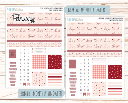FEBRUARY 2026 Stickers for the Mae & Kristy Laurel Denise Planners (Book Bound Planner) "Sweet Valentine" || BB