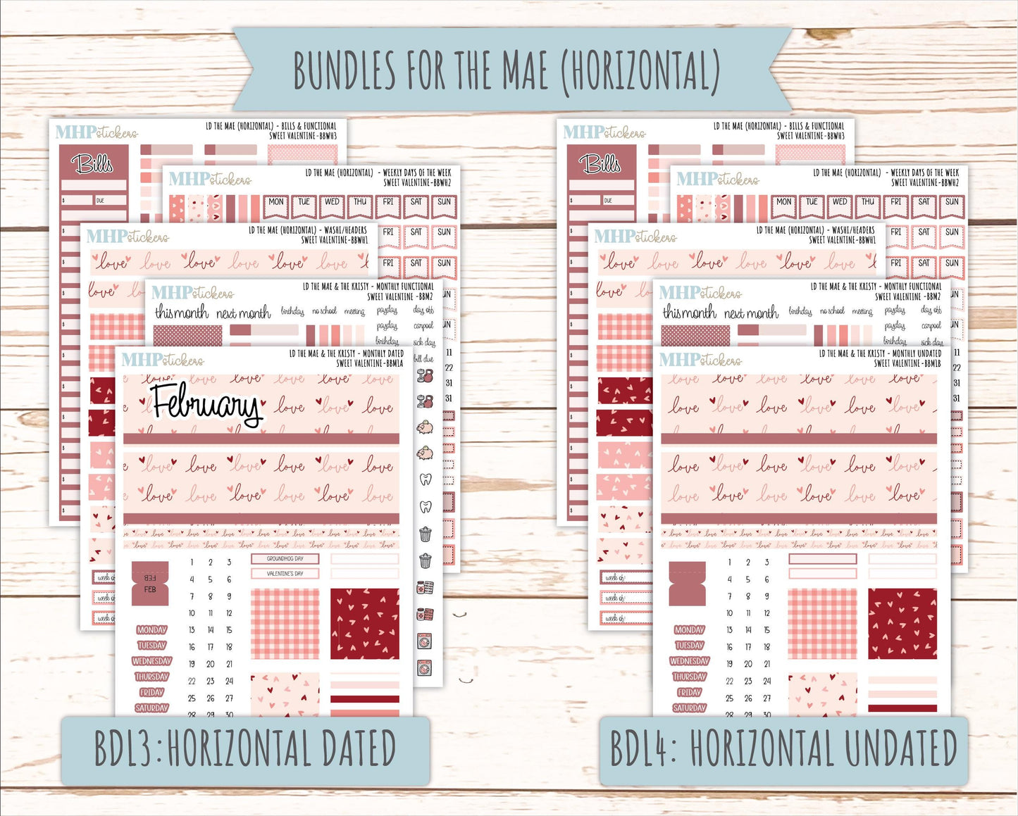 FEBRUARY 2026 Stickers for the Mae & Kristy Laurel Denise Planners (Book Bound Planner) "Sweet Valentine" || BB