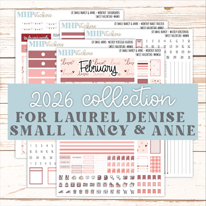 FEBRUARY 2026 Stickers for Small Nancy & Anne Laurel Denise Planners. (Formerly Mini Planner) "Sweet Valentine" || MN