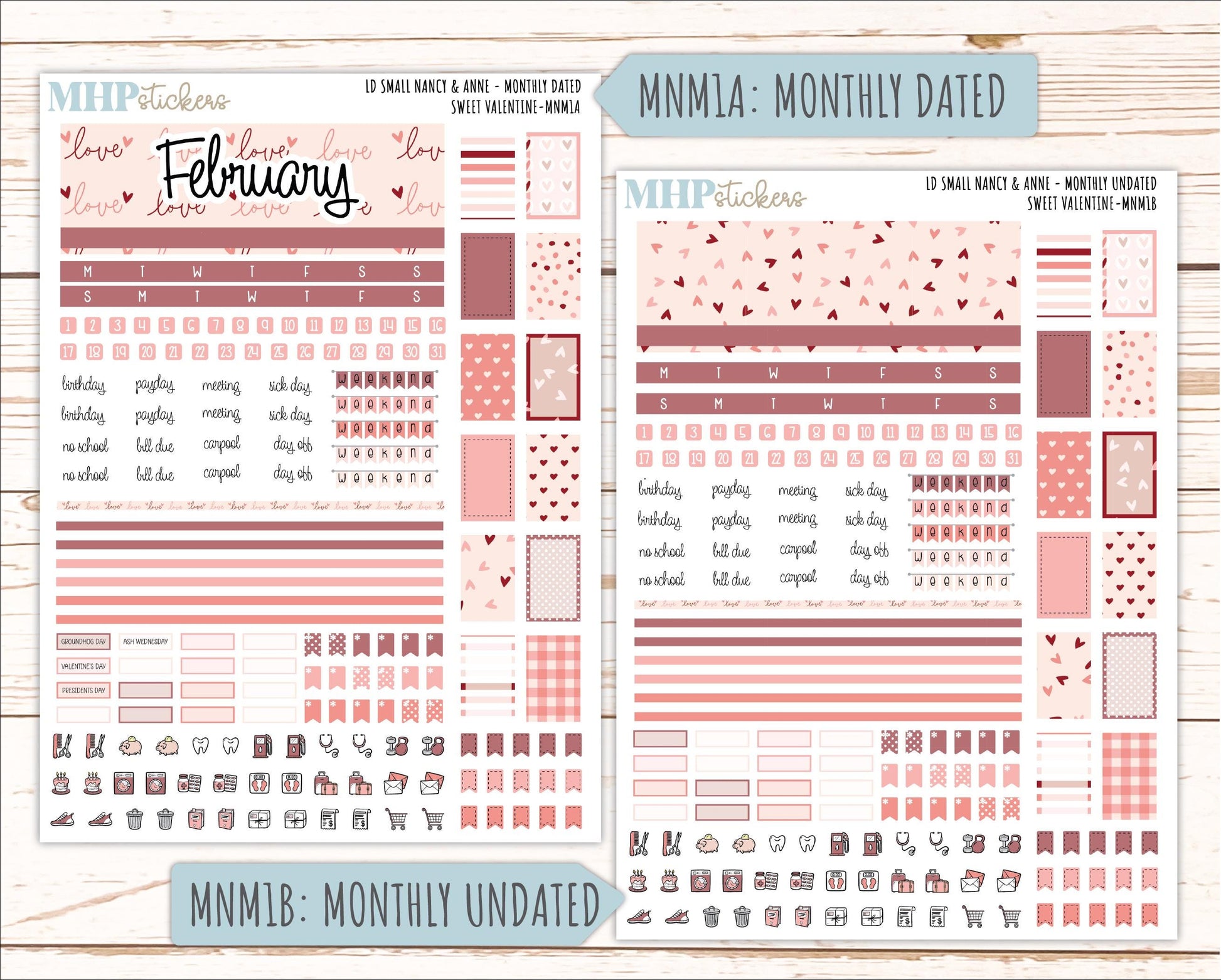 FEBRUARY 2026 Stickers for Small Nancy & Anne Laurel Denise Planners. (Formerly Mini Planner) "Sweet Valentine" || MN