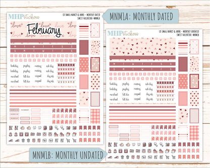 FEBRUARY 2026 Stickers for Small Nancy & Anne Laurel Denise Planners. (Formerly Mini Planner) "Sweet Valentine" || MN