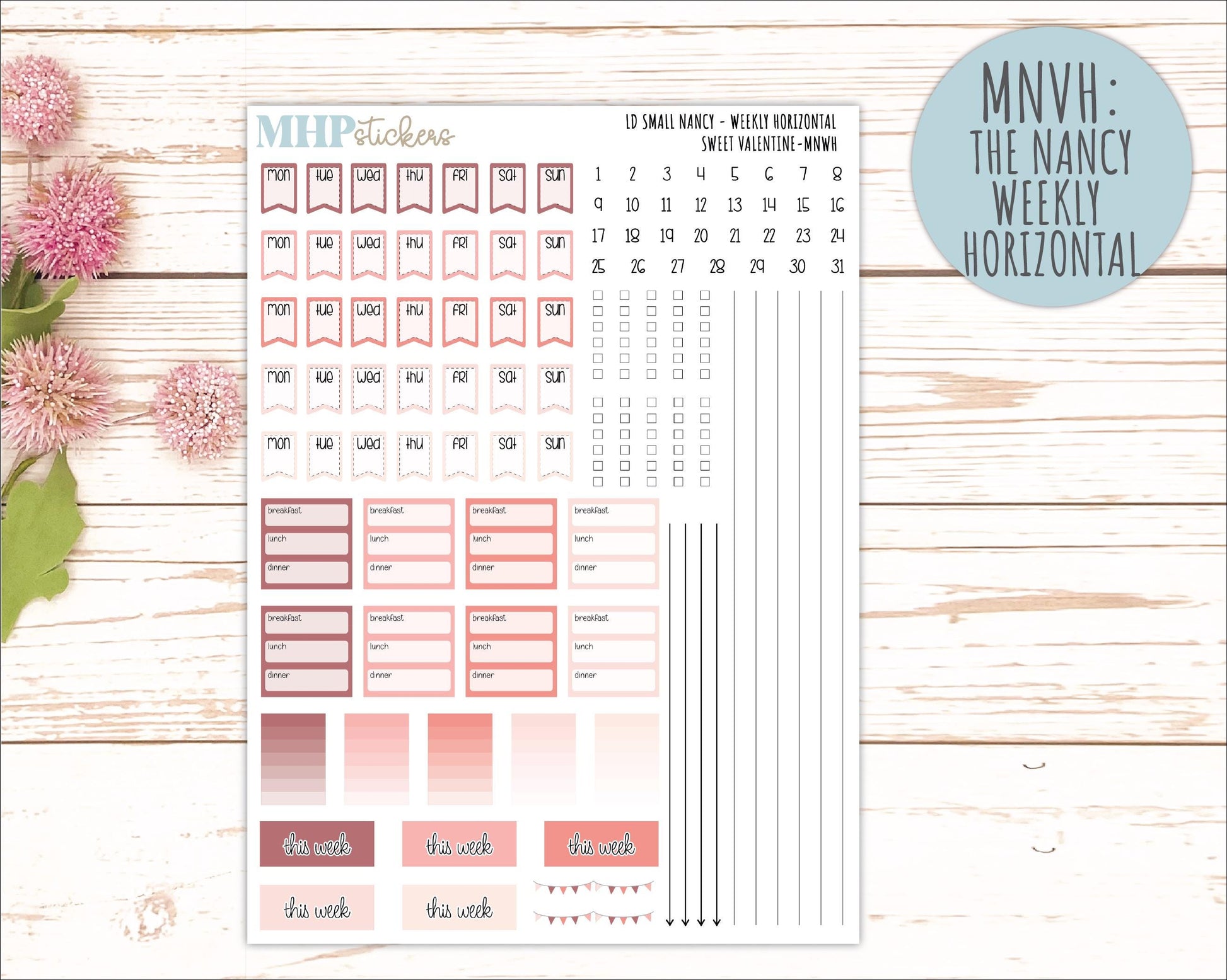 FEBRUARY 2026 Stickers for Small Nancy & Anne Laurel Denise Planners. (Formerly Mini Planner) "Sweet Valentine" || MN