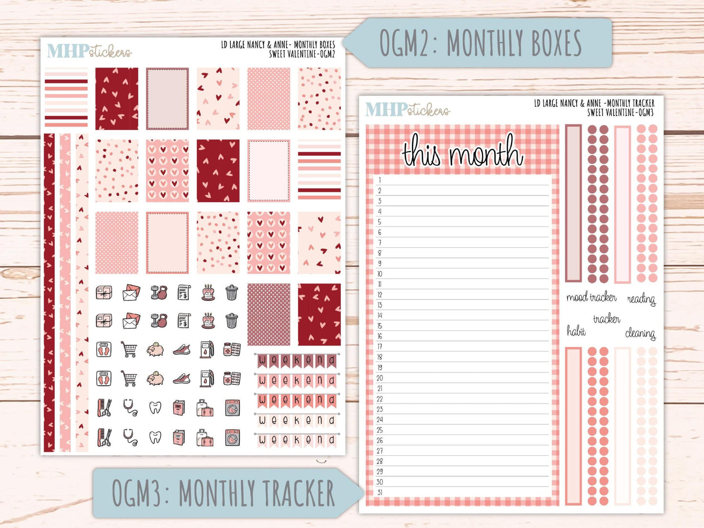 FEBRUARY 2026 Stickers for Large Nancy & Anne Planners (Formerly Original Size). For Laurel Denise Planners. "Sweet Valentine" || OG