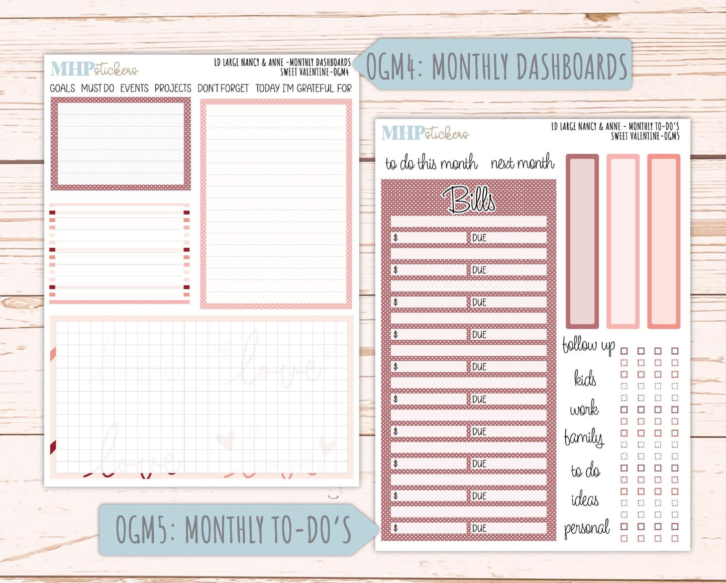 FEBRUARY 2026 Stickers for Large Nancy & Anne Planners (Formerly Original Size). For Laurel Denise Planners. "Sweet Valentine" || OG