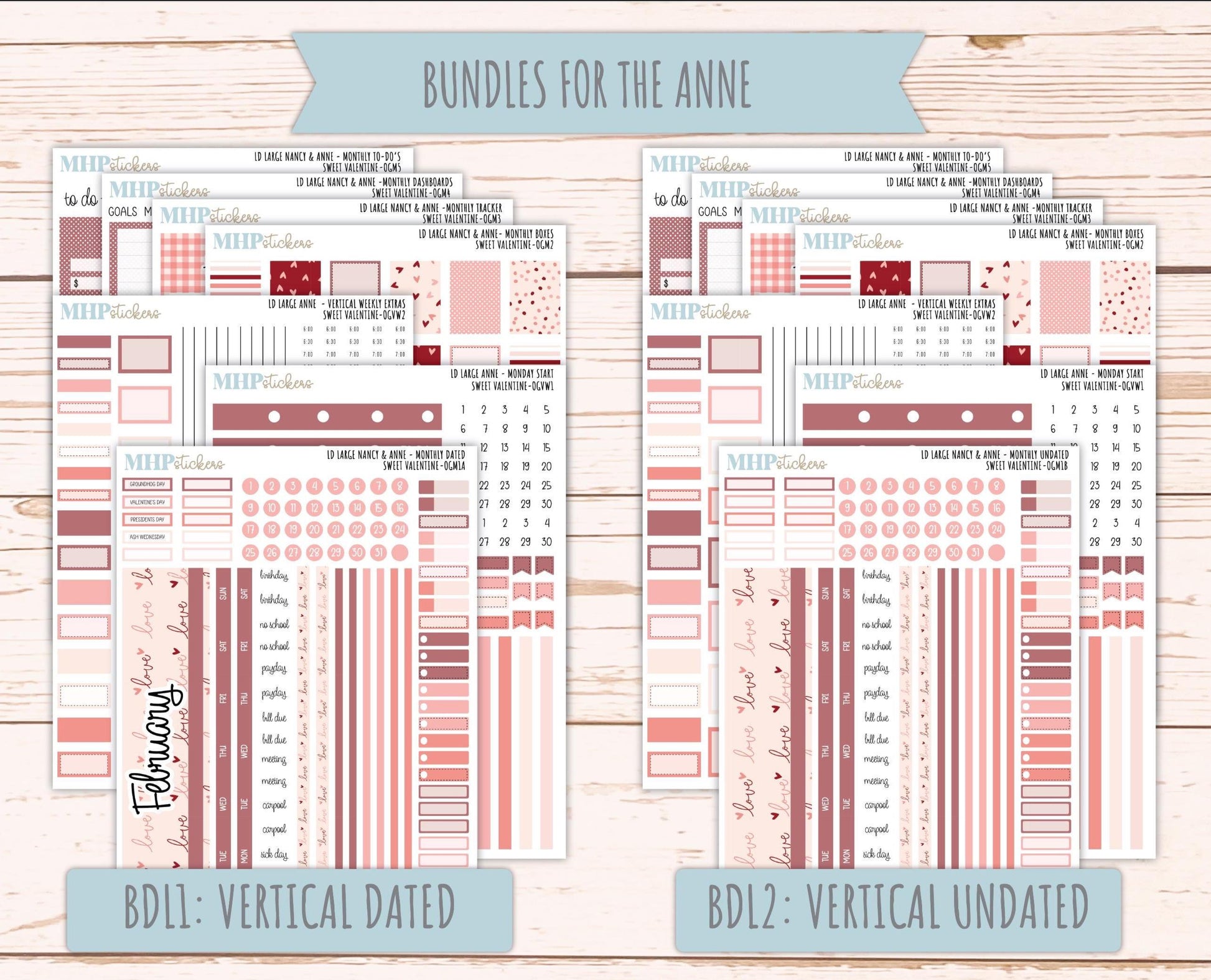 FEBRUARY 2026 Stickers for Large Nancy & Anne Planners (Formerly Original Size). For Laurel Denise Planners. "Sweet Valentine" || OG