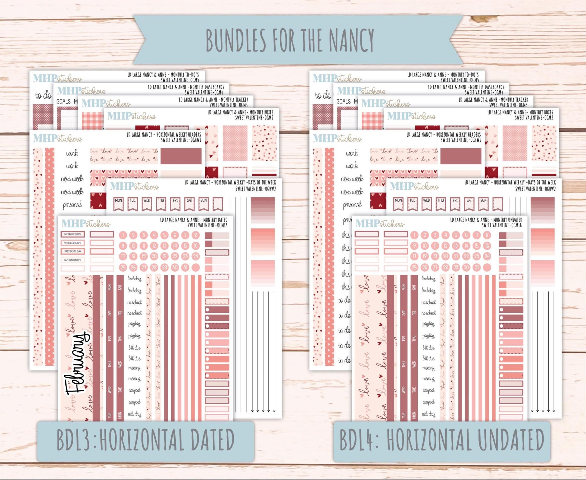 FEBRUARY 2026 Stickers for Large Nancy & Anne Planners (Formerly Original Size). For Laurel Denise Planners. "Sweet Valentine" || OG