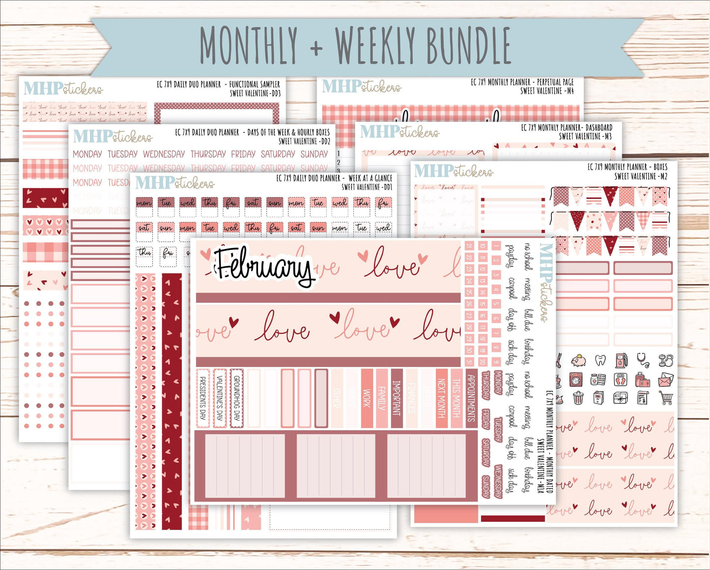 FEBRUARY Daily Duo Sticker Kit for 7x9 Erin Condren Planners. 2026 Collection "Sweet Valentine" || ECDD