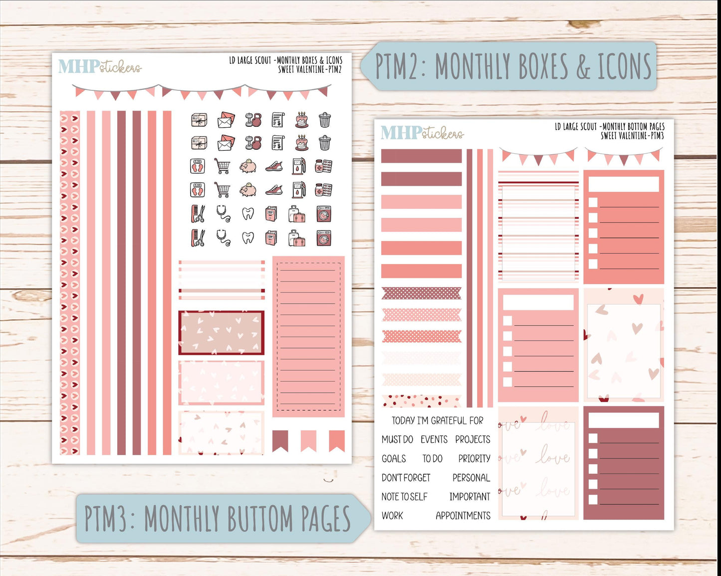FEBRUARY 2026 Stickers for the Large Scout Planner (formerly Portrait Planner). For Laurel Denise Planners "Sweet Valentine" ||PT