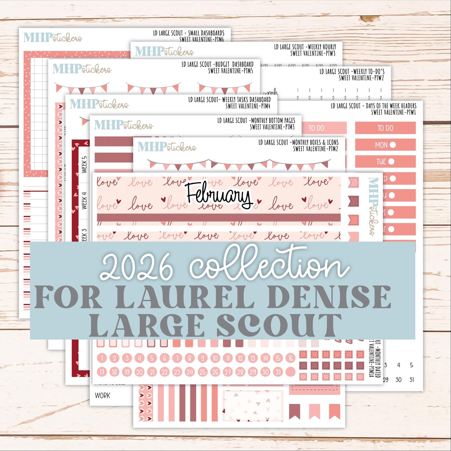 FEBRUARY 2026 Stickers for the Large Scout Planner (formerly Portrait Planner). For Laurel Denise Planners "Sweet Valentine" ||PT