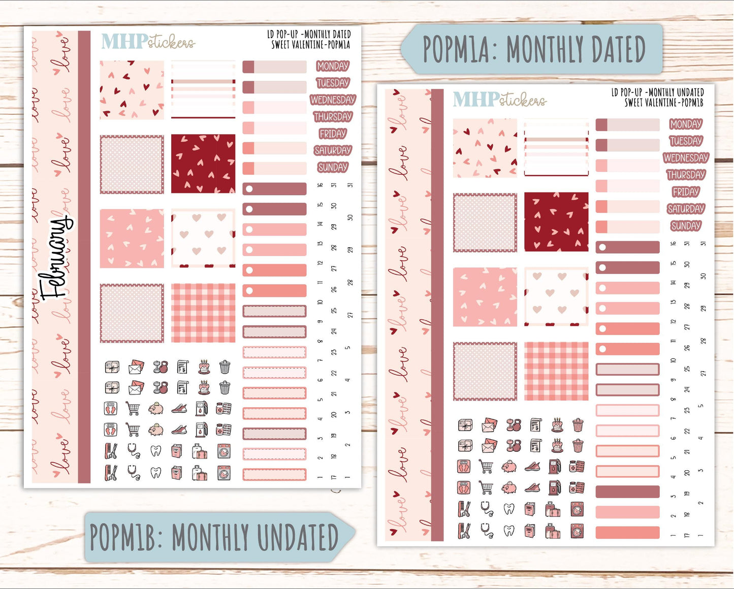 FEBRUARY 2026 Stickers for The Jo, Laurel Denise Planner (Formerly Pop-Up Planner) "Sweet Valentine" || POP