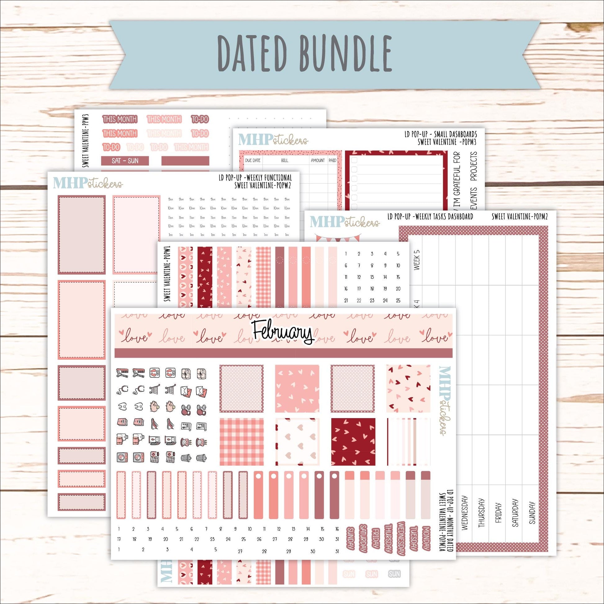 FEBRUARY 2026 Stickers for The Jo, Laurel Denise Planner (Formerly Pop-Up Planner) "Sweet Valentine" || POP