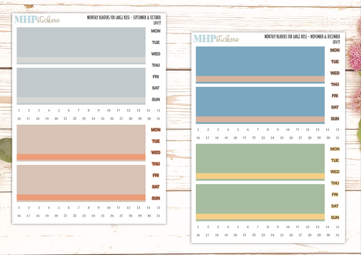 Neutral Color Monthly Headers Set for the Large Rose Laurel Denise Planner (Formerly Project Planner) || LD439