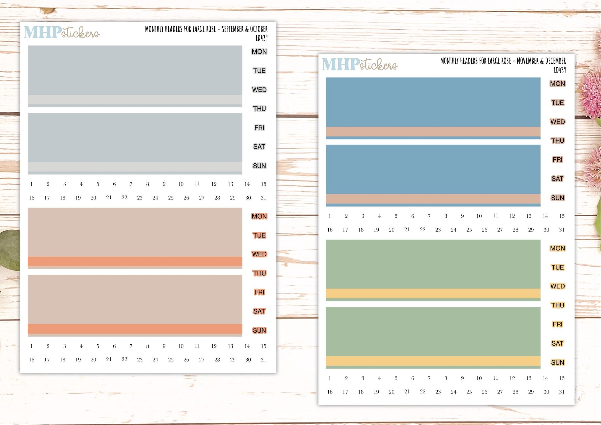 Neutral Color Monthly Headers Set for the Large Rose Laurel Denise Planner (Formerly Project Planner) || LD439