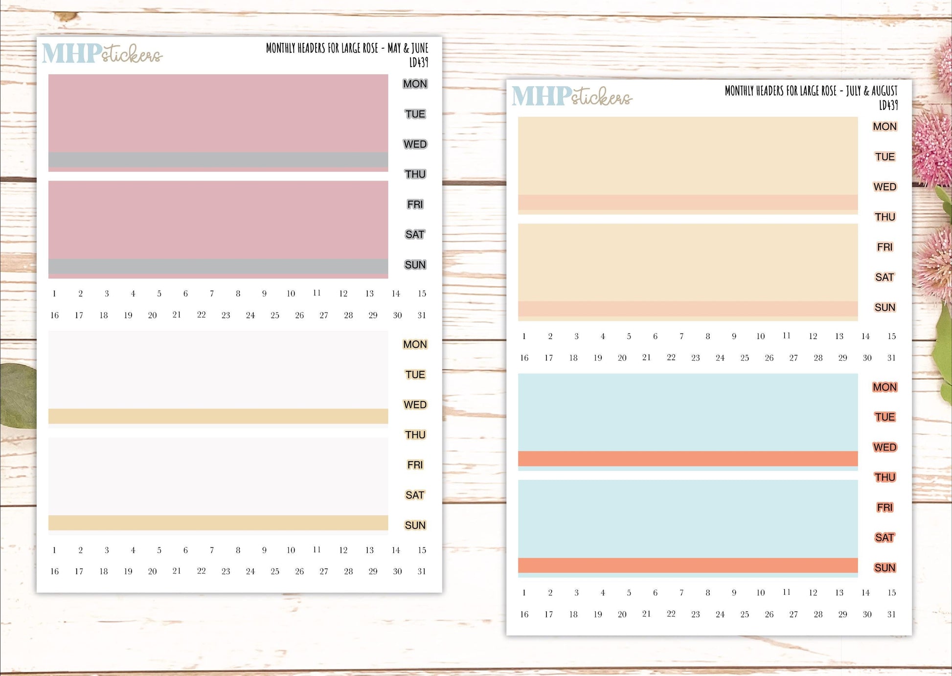 Neutral Color Monthly Headers Set for the Large Rose Laurel Denise Planner (Formerly Project Planner) || LD439