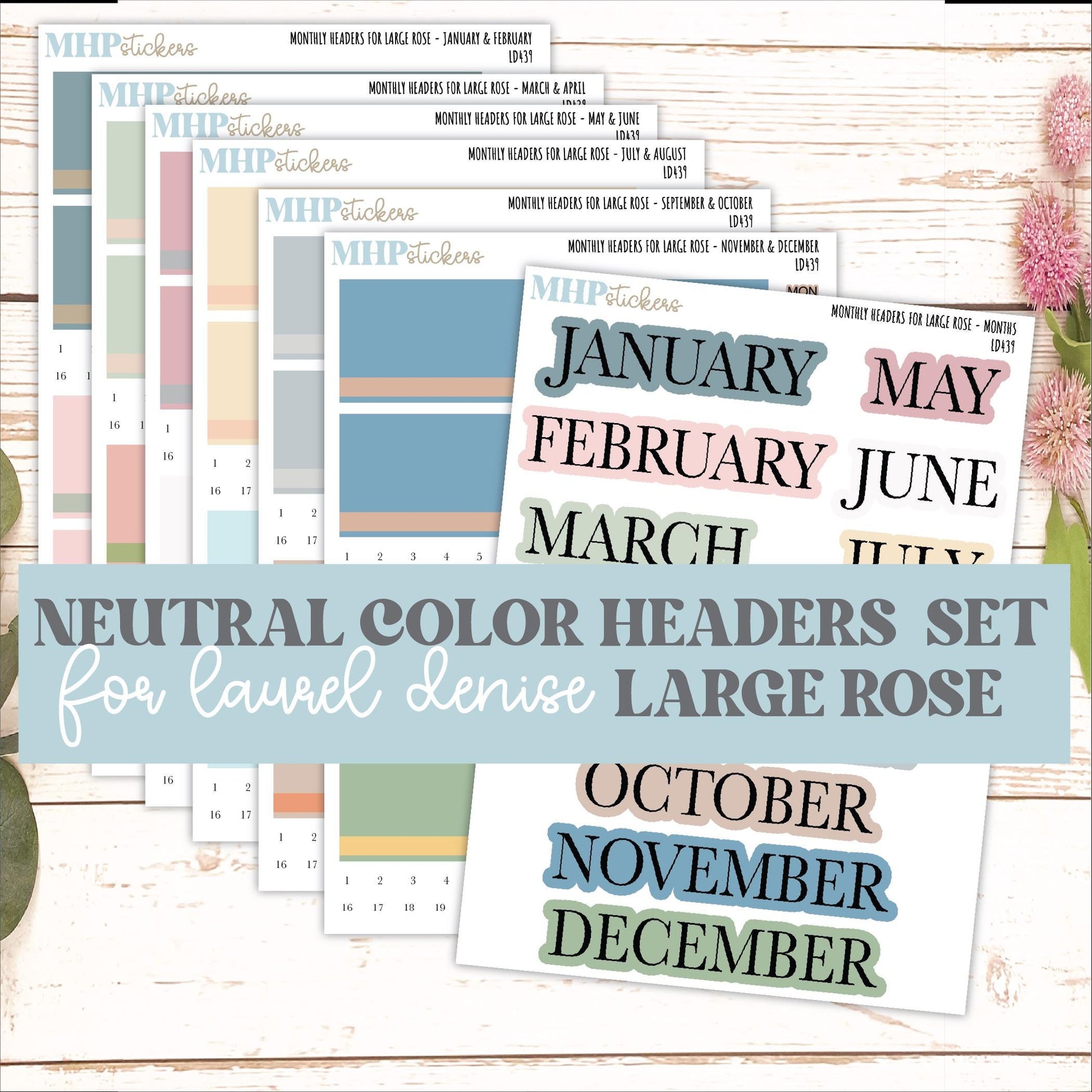 Neutral Color Monthly Headers Set for the Large Rose Laurel Denise Planner (Formerly Project Planner) || LD439