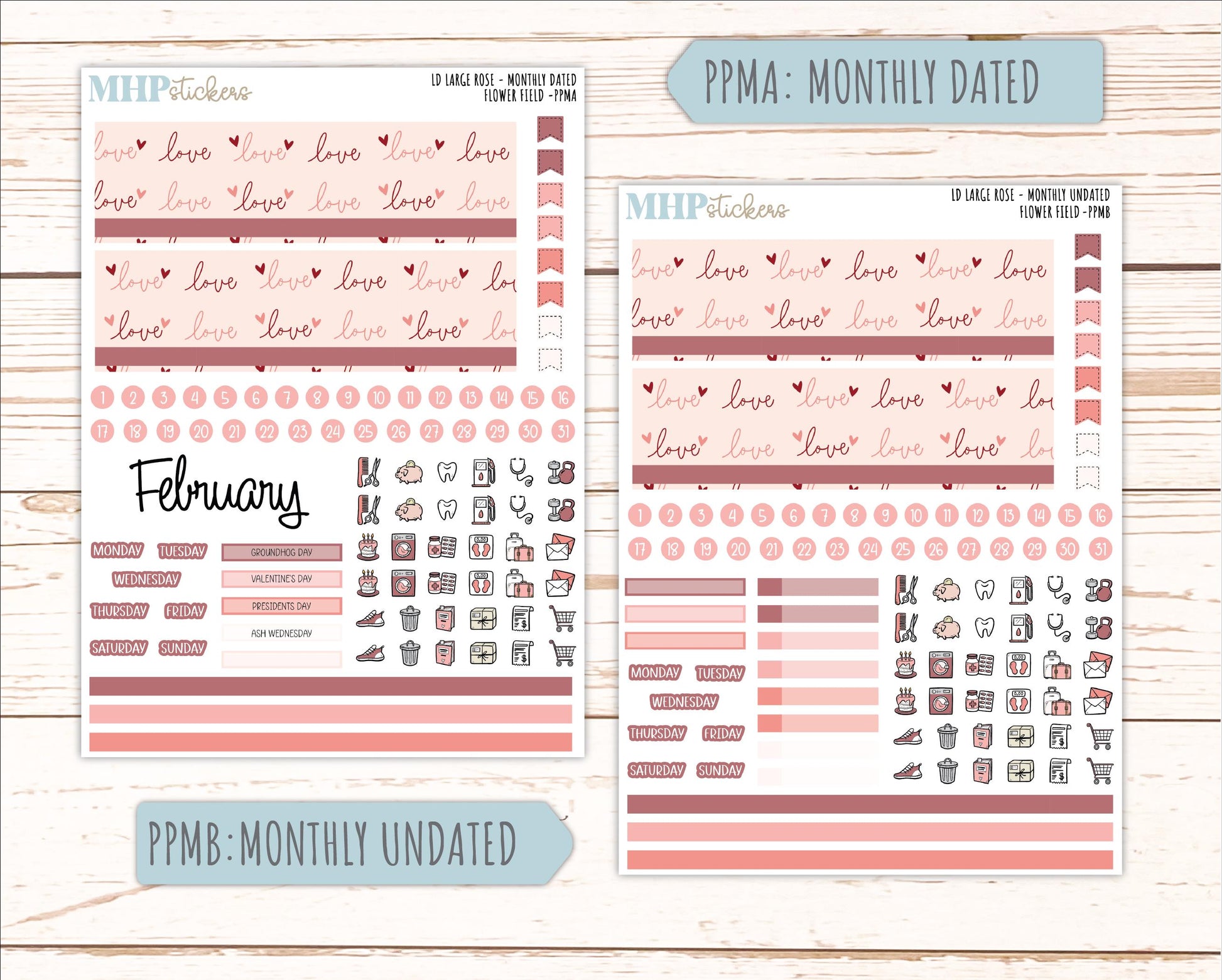 FEBRUARY 2026 Stickers for the Large Rose Planner (Formerly Project Planner). Laurel Denise. "ISweet Valentine" || PP