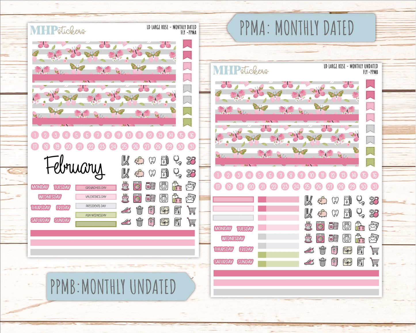 FEBRUARY 2026 Stickers for the Large Rose Planner (Formerly Project Planner). Laurel Denise. "Fly" || PP