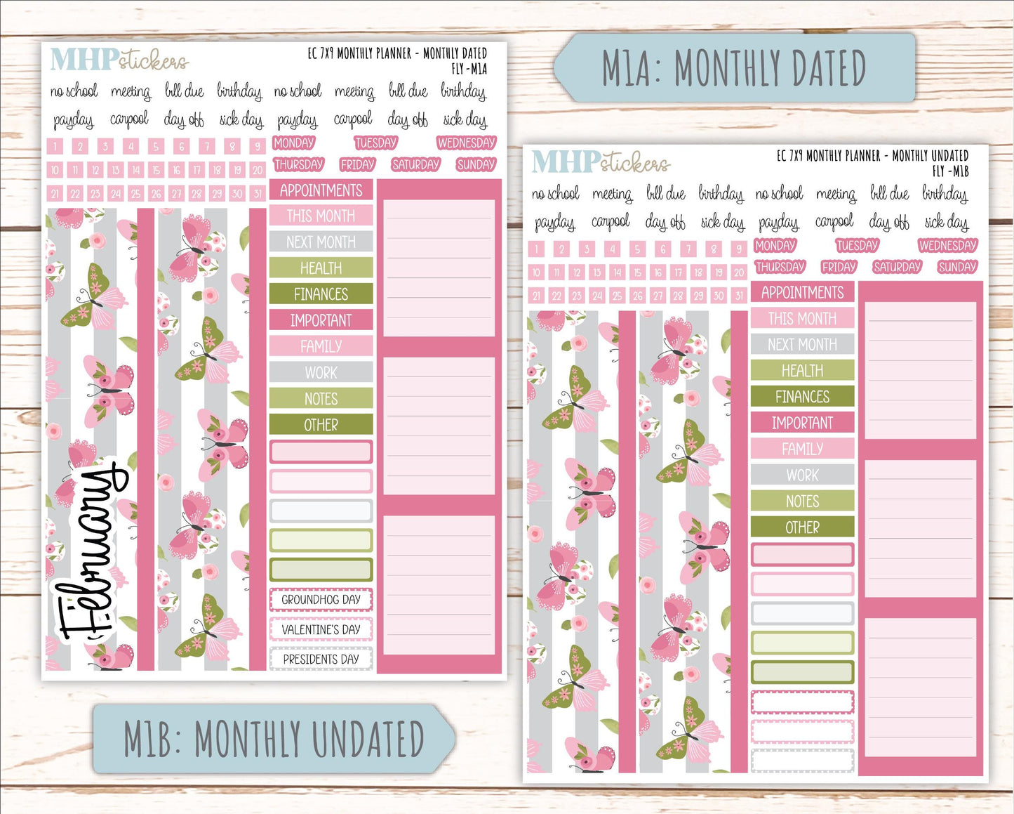 FEBRUARY Monthly Kit for 7x9 Erin Condren Planners. 2026 Collection "Fly" || ECM