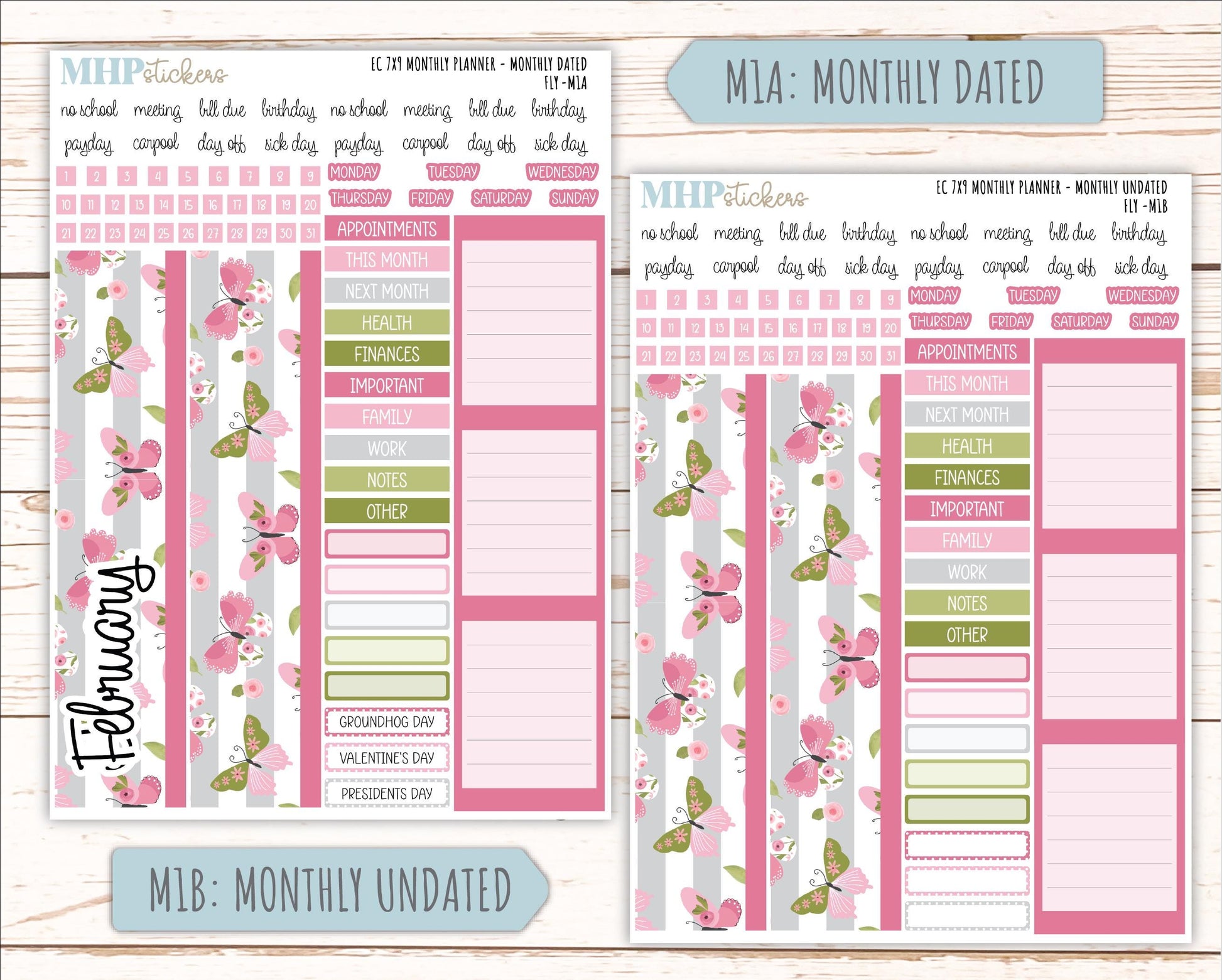 FEBRUARY Monthly Kit for 7x9 Erin Condren Planners. 2026 Collection "Fly" || ECM