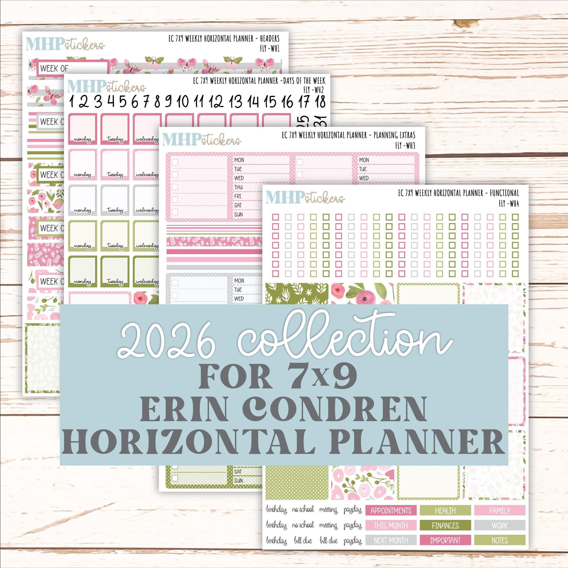 FEBRUARY Weekly Horizontal Planning Kit for 7x9 Erin Condren Planners. 2026 Collection "Fly" || ECWH