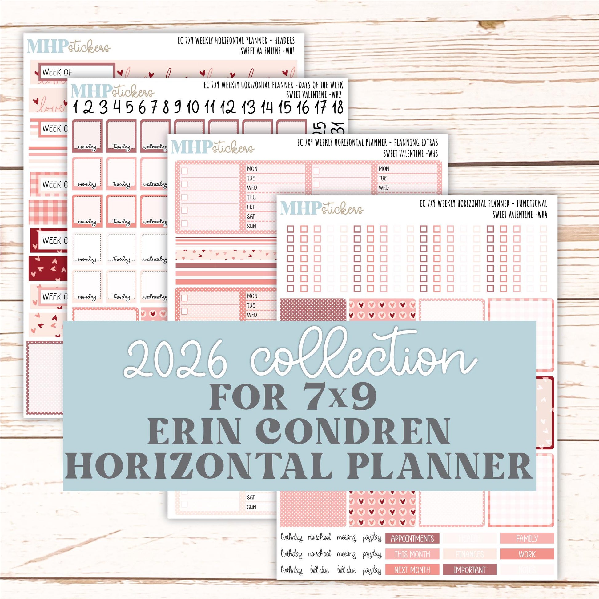 FEBRUARY Weekly Horizontal Planning Kit for 7x9 Erin Condren Planners. 2026 Collection "Sweet Valentine" || ECWH