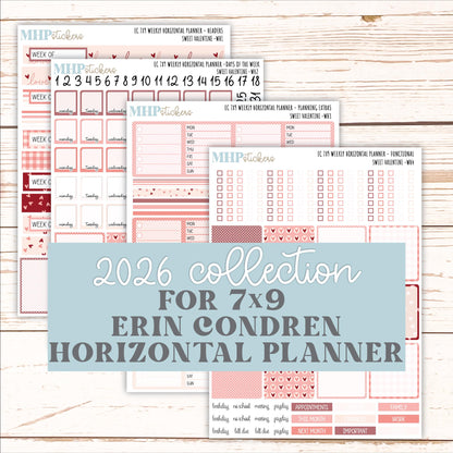FEBRUARY Weekly Horizontal Planning Kit for 7x9 Erin Condren Planners. 2026 Collection "Sweet Valentine" || ECWH
