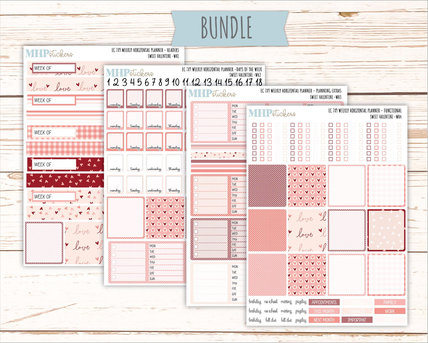 FEBRUARY Weekly Horizontal Planning Kit for 7x9 Erin Condren Planners. 2026 Collection "Sweet Valentine" || ECWH