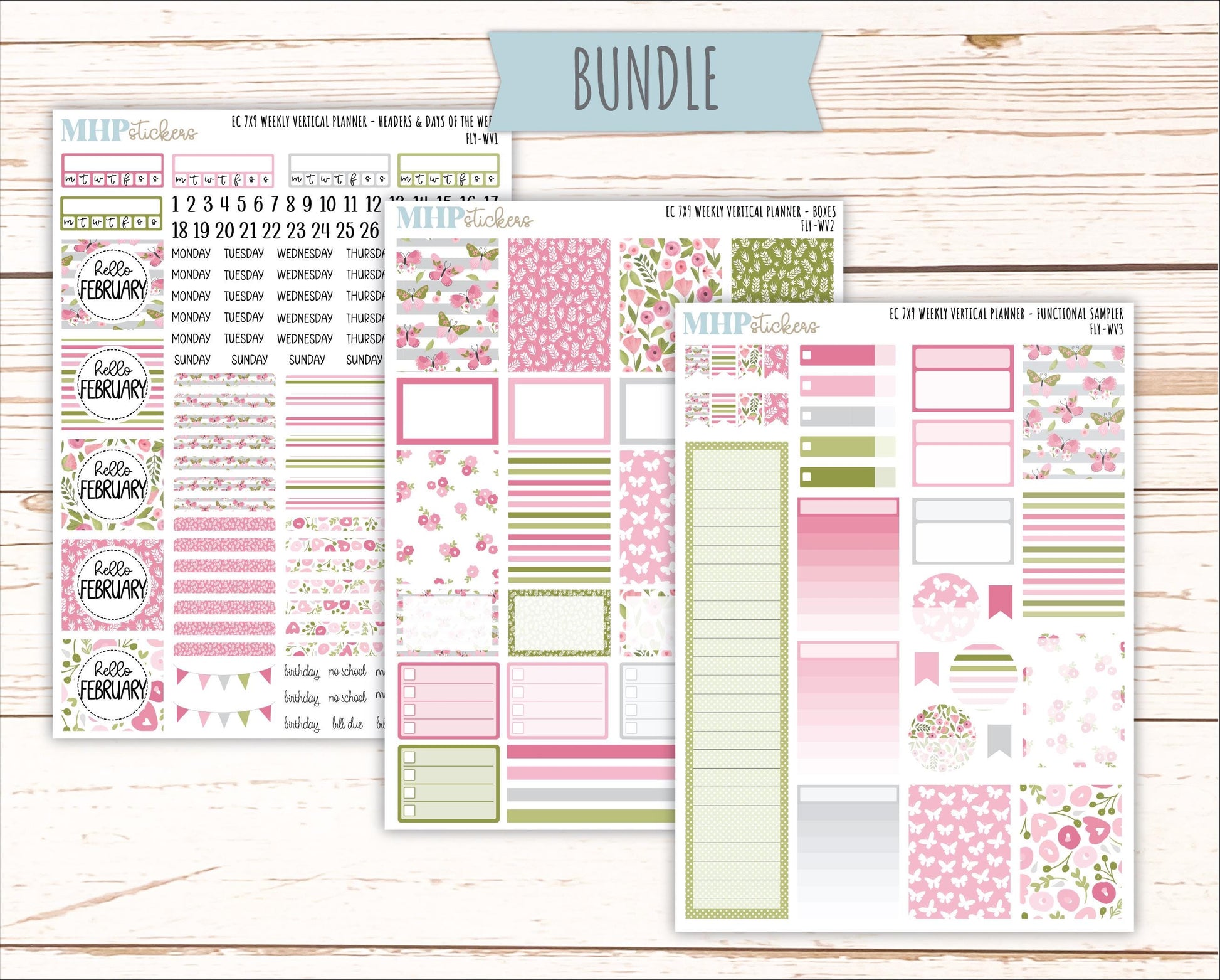 FEBRUARY Weekly Vertical Kits for 7x9 Erin Condren Planners. 2026 Collection "Fly" || ECWV