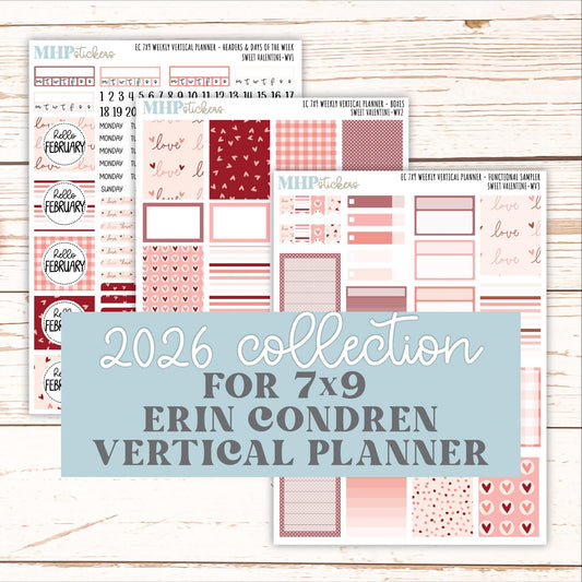 FEBRUARY Weekly Vertical Kits for 7x9 Erin Condren Planners. 2026 Collection "Sweet Valentine" || ECWV