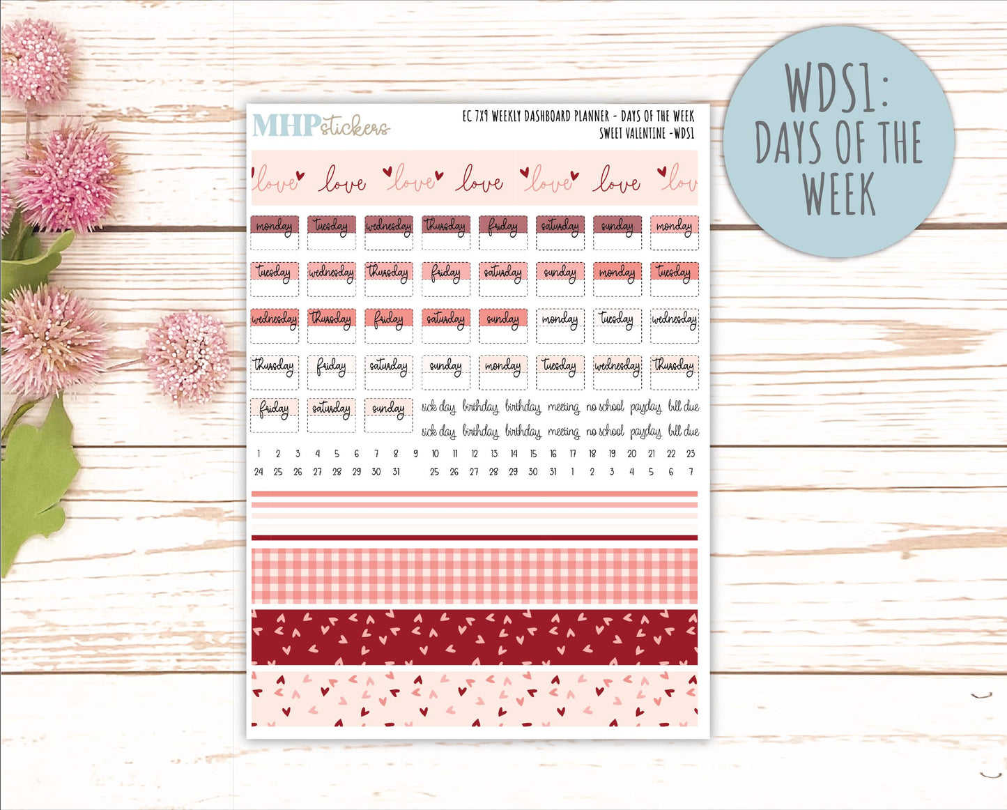 FENRUARY Weekly Dashboard Kit for 7x9 Erin Condren Planners. 2026 Collection "Sweet Valentine" || ECWDS