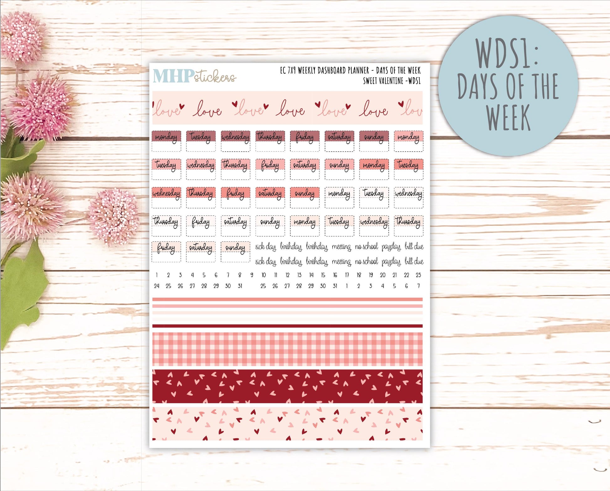 FENRUARY Weekly Dashboard Kit for 7x9 Erin Condren Planners. 2026 Collection "Sweet Valentine" || ECWDS