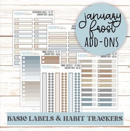 Basic Labels & Habit Trackers. ADD-Ons for Monthly Kits "January Frost" ||AOJF