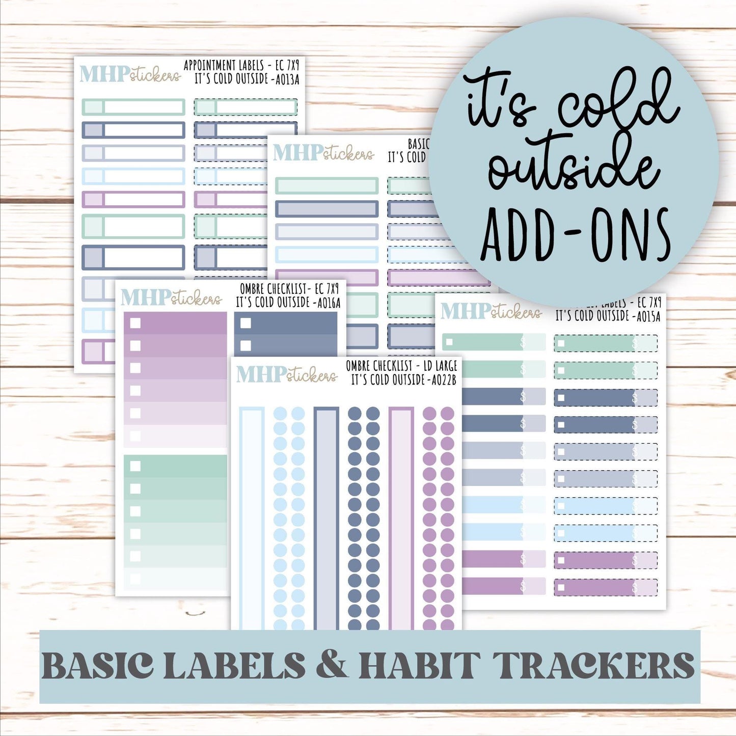 Basic Labels & Habit Trackers. ADD-Ons for Monthly Kits "It's cold Outside" || AOICO
