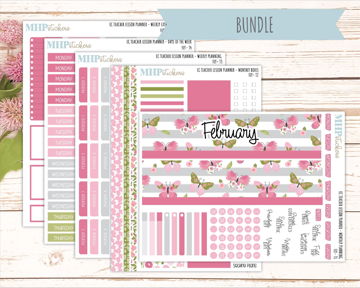 FEBRUARY Stickers for EC Teacher Lesson Planner. 2025 Collection "Fly" || ECT