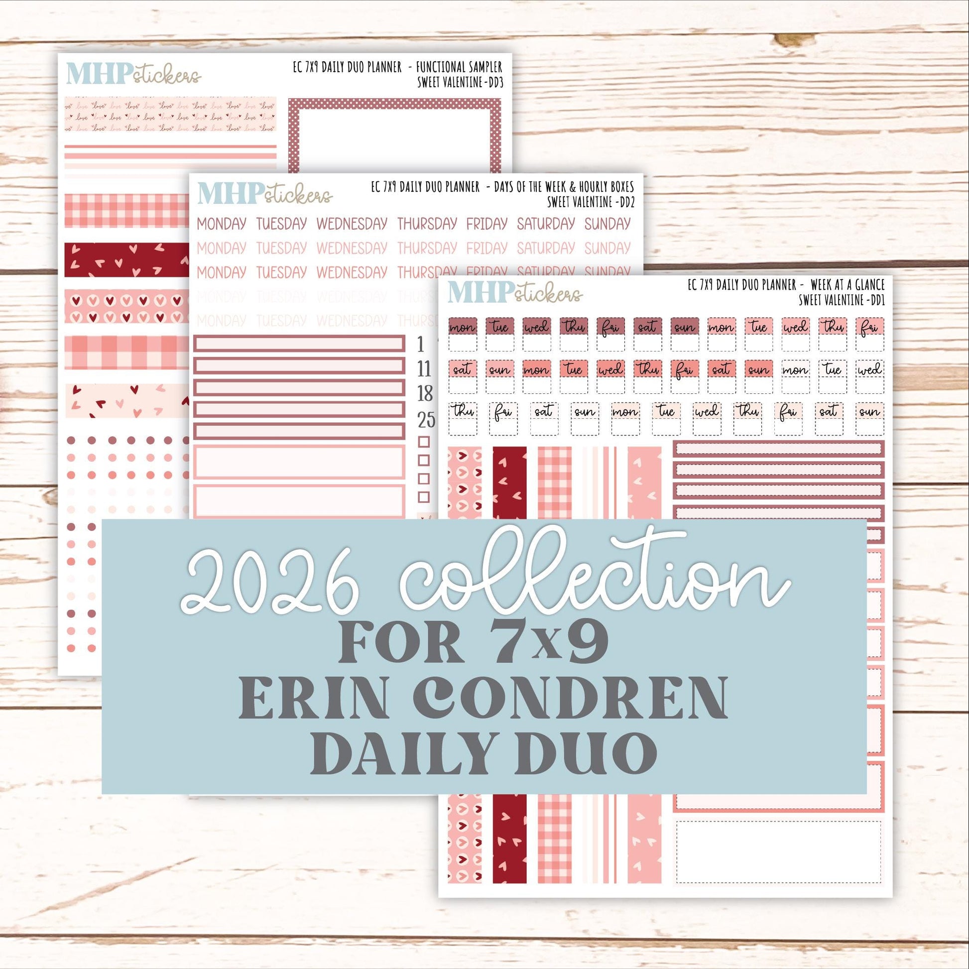 FEBRUARY Daily Duo Sticker Kit for 7x9 Erin Condren Planners. 2026 Collection "Sweet Valentine" || ECDD