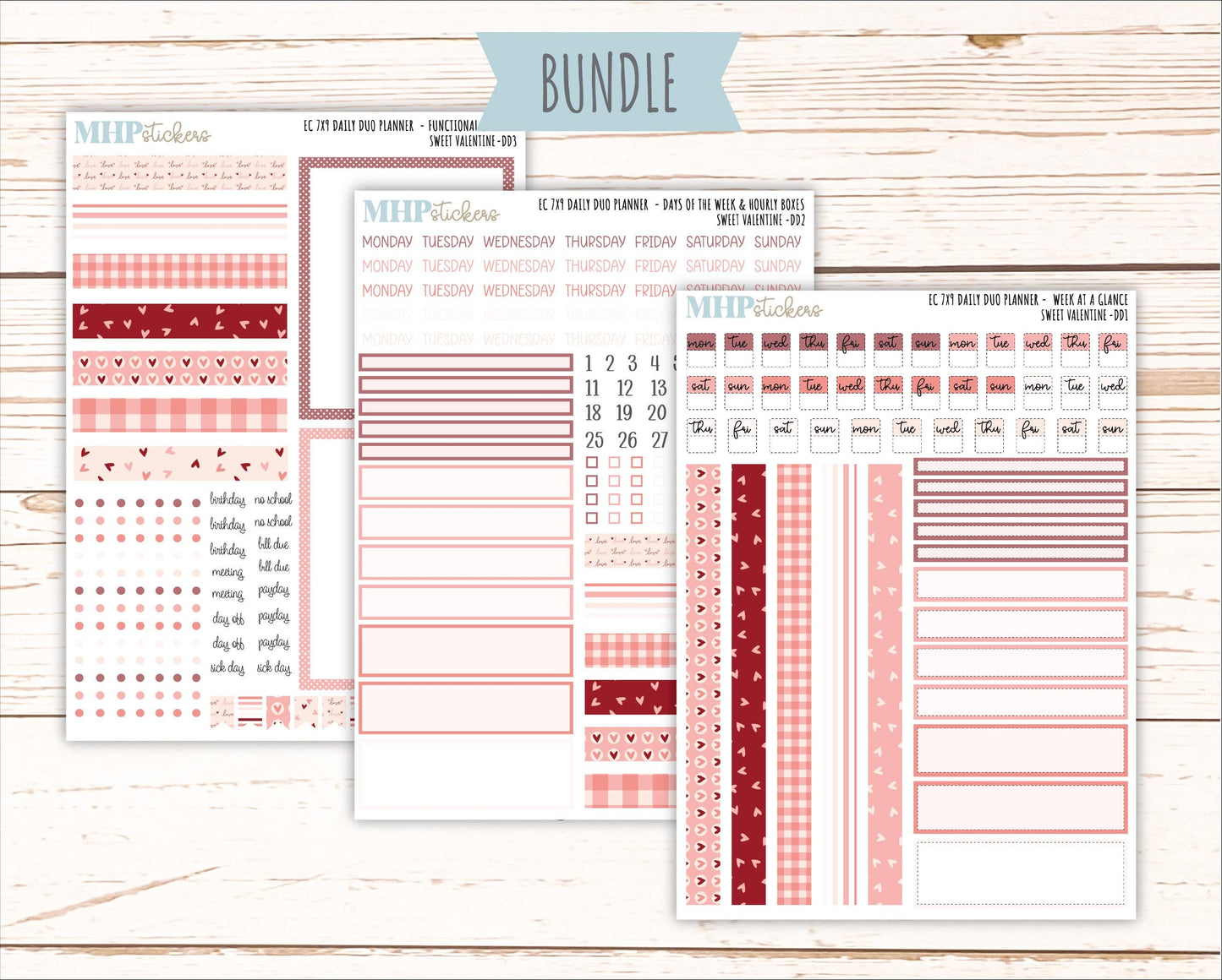 FEBRUARY Daily Duo Sticker Kit for 7x9 Erin Condren Planners. 2026 Collection "Sweet Valentine" || ECDD