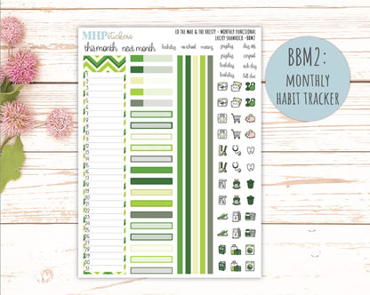 MARCH 2026 Stickers for the Mae & Kristy Laurel Denise Planners (Book Bound Planner) "Lucky Shamrock" || BB