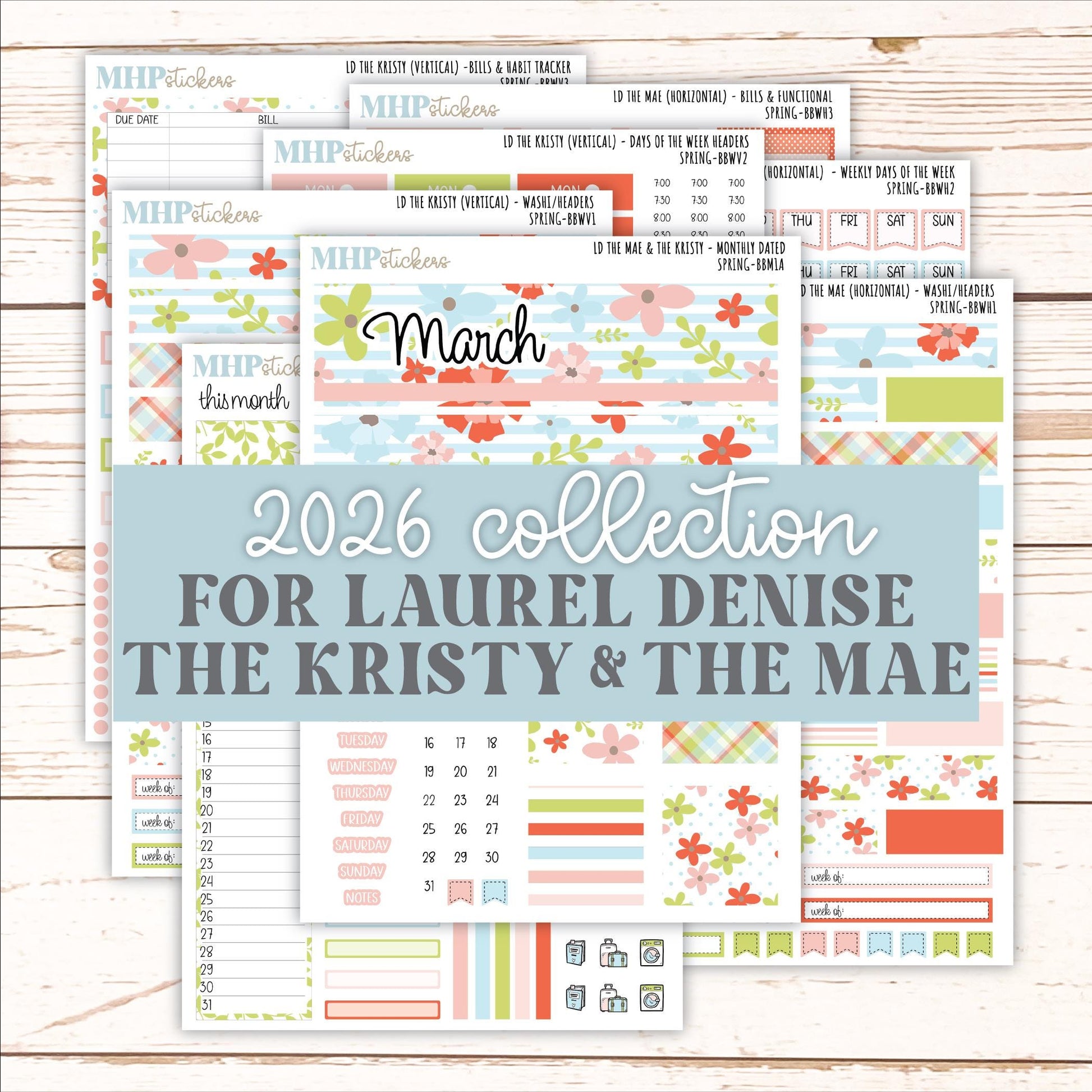 MARCH 2026 Stickers for the Mae & Kristy Laurel Denise Planners (Book Bound Planner) "Spring" || BB