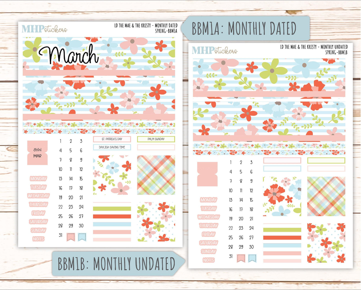 MARCH 2026 Stickers for the Mae & Kristy Laurel Denise Planners (Book Bound Planner) "Spring" || BB