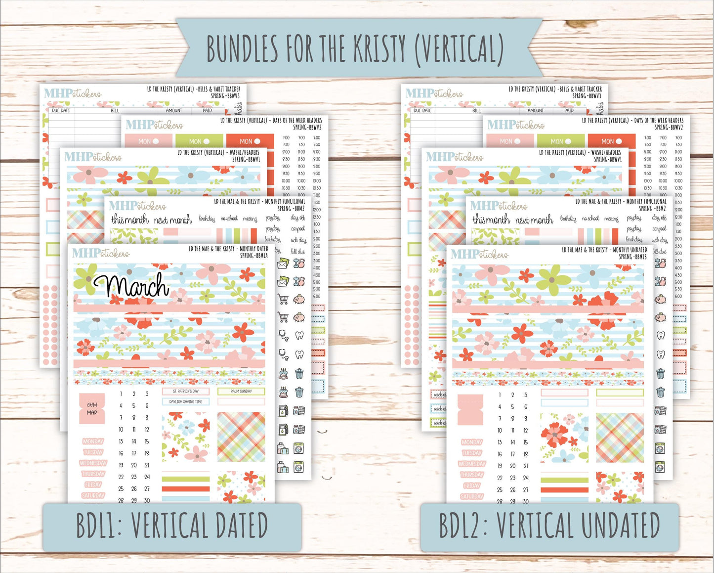 MARCH 2026 Stickers for the Mae & Kristy Laurel Denise Planners (Book Bound Planner) "Spring" || BB