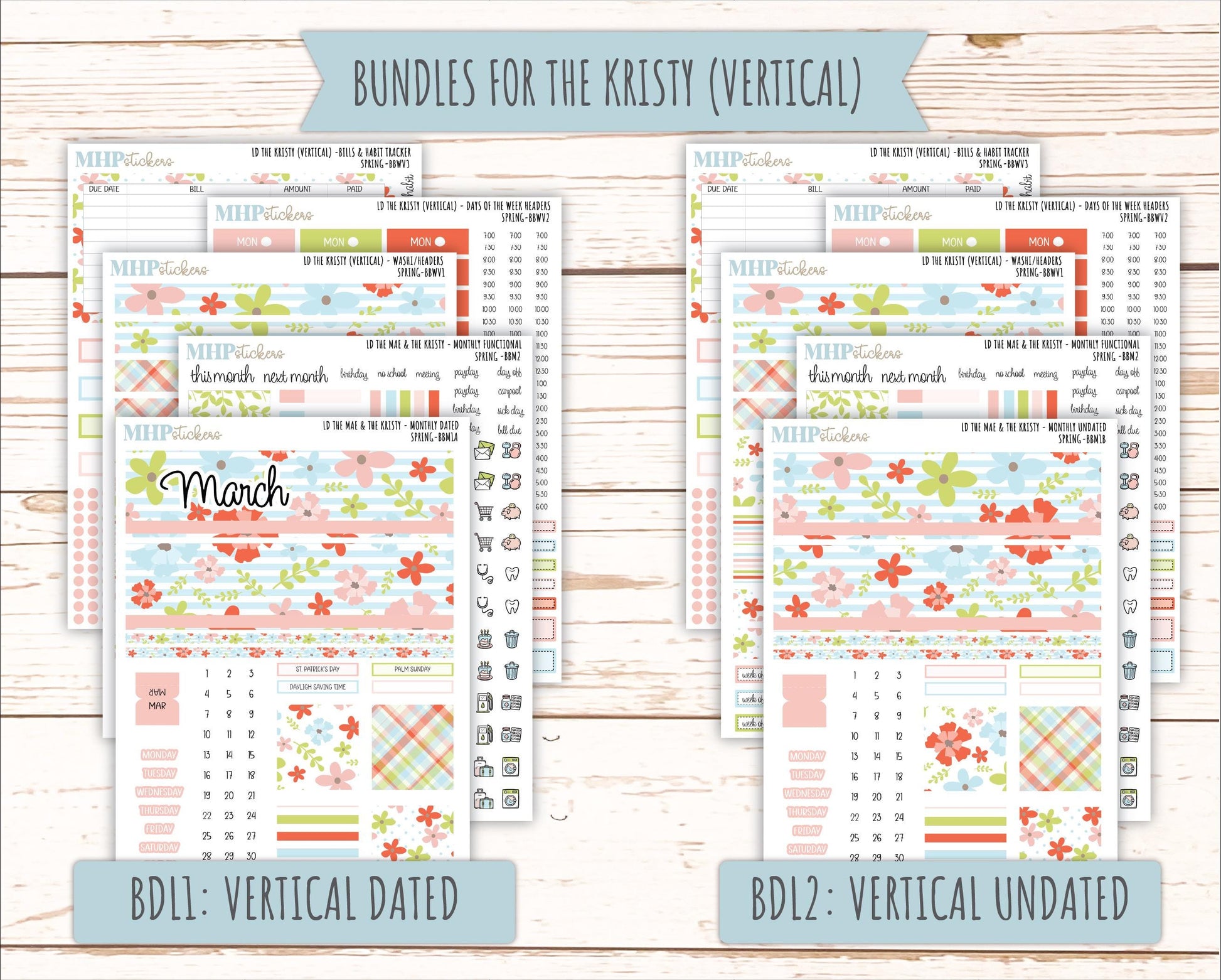 MARCH 2026 Stickers for the Mae & Kristy Laurel Denise Planners (Book Bound Planner) "Spring" || BB