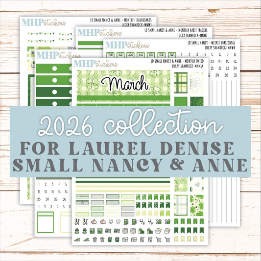 MARCH 2026 Stickers for Small Nancy & Anne Laurel Denise Planners. (Formerly Mini Planner) "Lucky Shamrock" || MN
