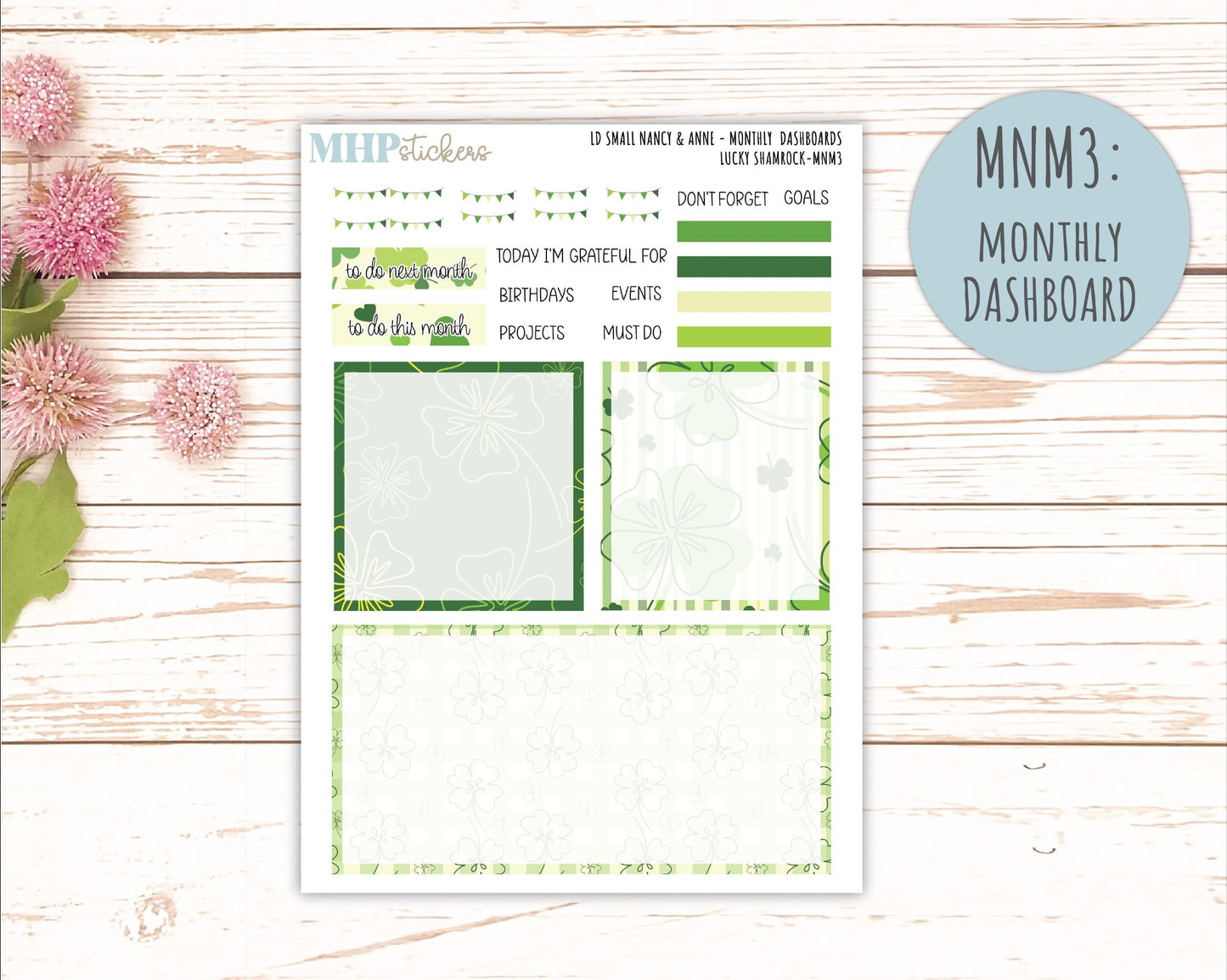 MARCH 2026 Stickers for Small Nancy & Anne Laurel Denise Planners. (Formerly Mini Planner) "Lucky Shamrock" || MN