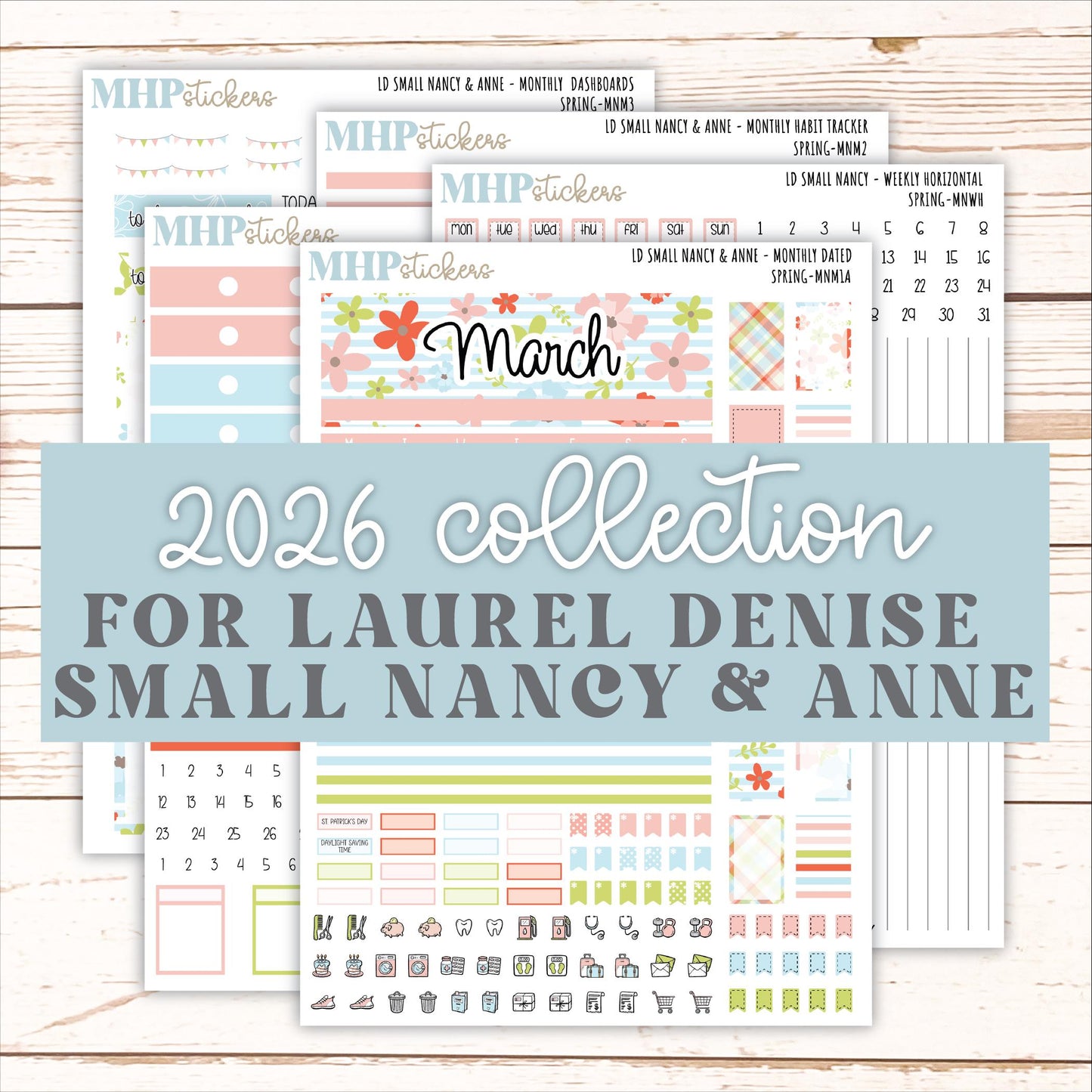 MARCH 2026 Stickers for Small Nancy & Anne Laurel Denise Planners. (Formerly Mini Planner) "Spring" || MN