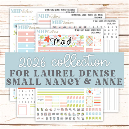 MARCH 2026 Stickers for Small Nancy & Anne Laurel Denise Planners. (Formerly Mini Planner) "Spring" || MN