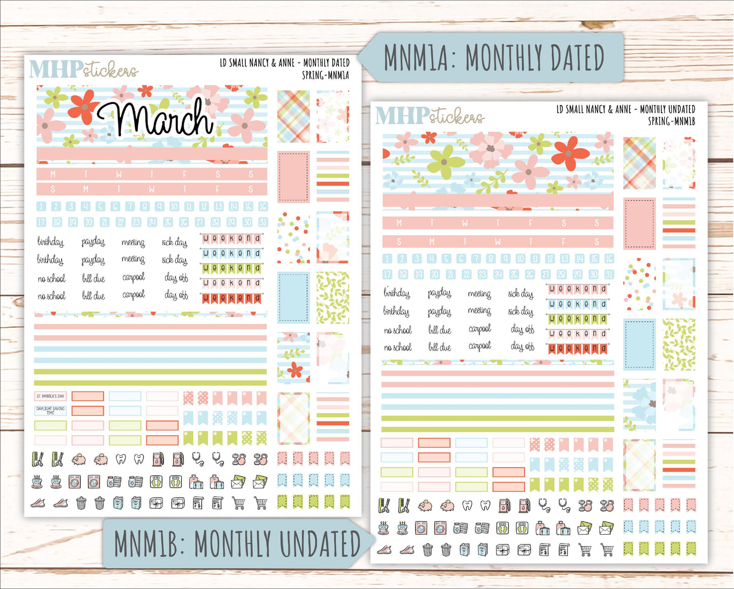 MARCH 2026 Stickers for Small Nancy & Anne Laurel Denise Planners. (Formerly Mini Planner) "Spring" || MN